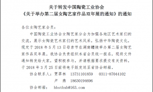 关于转发中国陶瓷工业协会《关于举办第二届女陶艺家作品双年展的通知》的通知